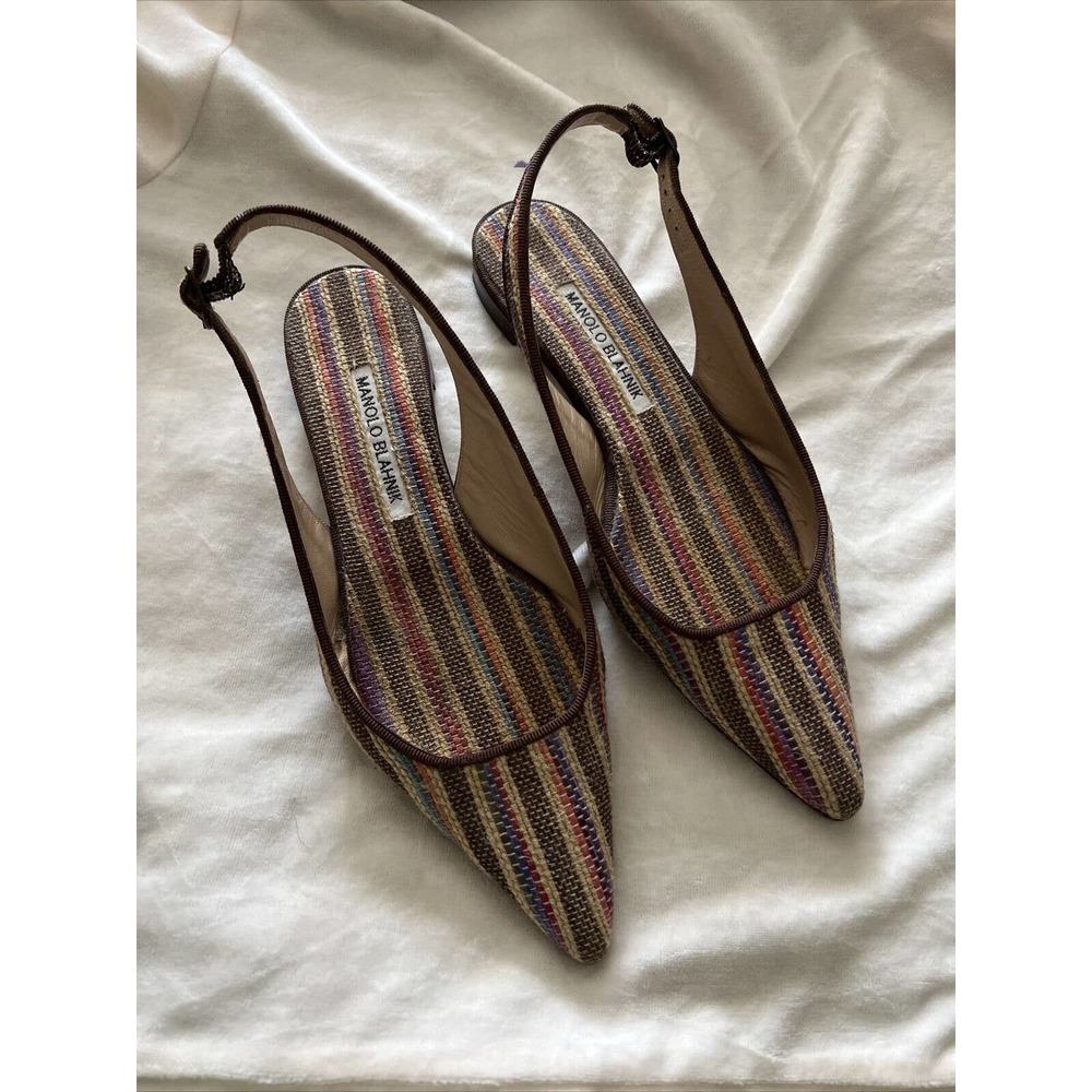 Manolo Blahnik 36.5 Woven Multicolored Slingback flats sandals 6 US